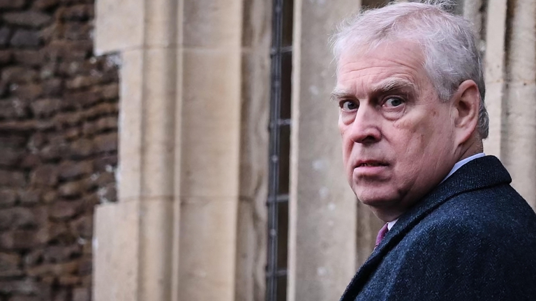 (FILES) Britain's Prince Andrew, Duke of York reacts as he arrives for the royal family's traditional Christmas Day service at St Mary Magdalene Church in Sandringham, Norfolk, eastern England on December 25, 2022. Britain's former prince Andrew h...