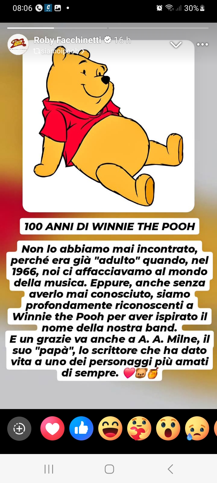 Bergamo, Roby Facchinetti fa gli auguri di compleanno a Winnie the Pooh, il cartoon che ha dato il nome alla band