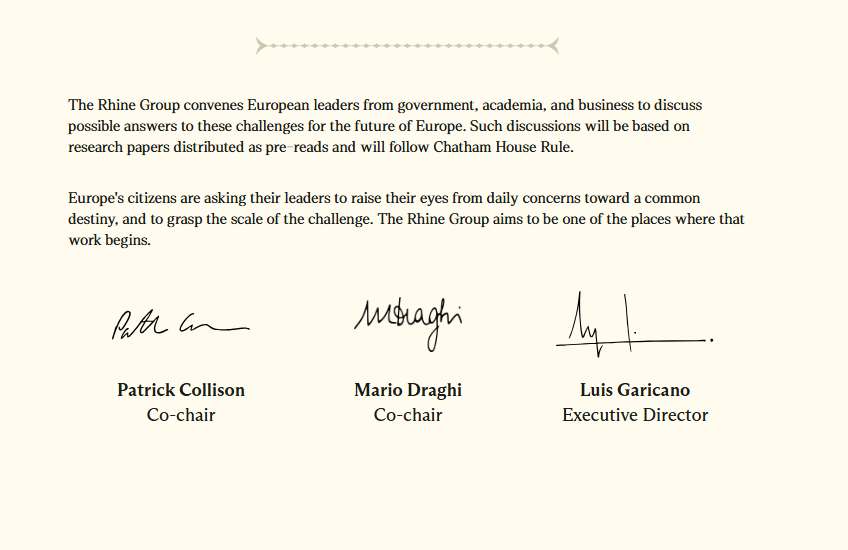 Draghi e Collison (Stripe) fondano il Rhine Group, obiettivo: accelerare la competitività Ue