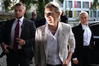 Co-leader of Alternative for Germany party, or AfD, Alice Weidel, arrives for a press conference in Berlin, Germany, Monday, Sept. 7, 2026. (AP Photo/Ebrahim Noroozi)