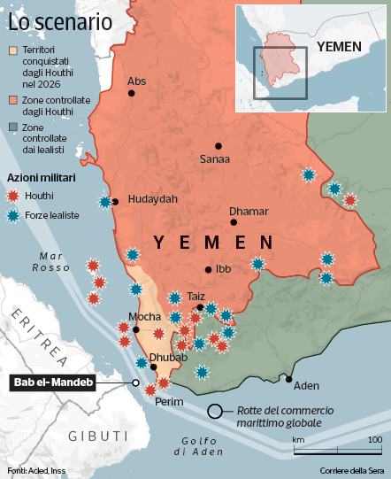 La battaglia in Yemen, gli Houthi resistono e Bab el-Mandeb rimane sotto scacco