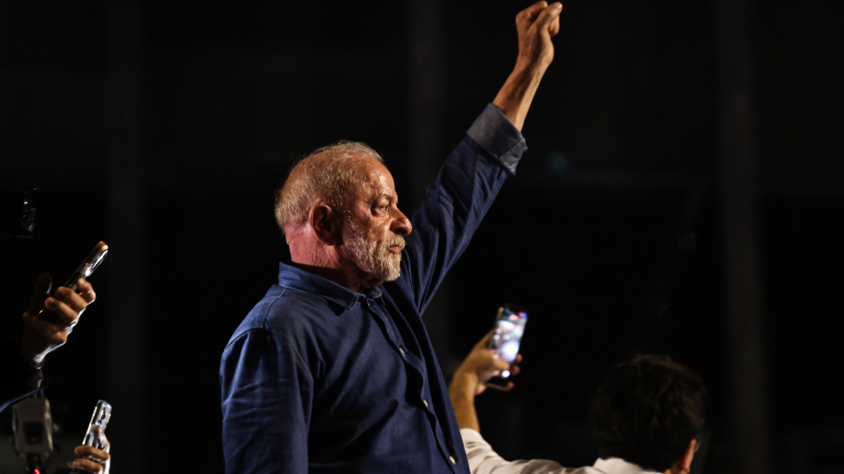 SAO PAULO, BRAZIL - OCTOBER 25: Presidential candidate and incumbent president Luiz Inacio Lula da Silva of Brazil celebrates after the results of the general election day on October 25, 2026 in Sao Paulo, Brazil. According to official results fro...